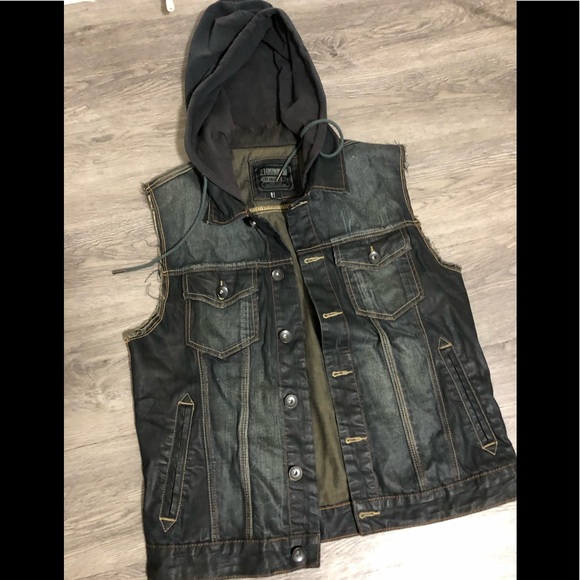 men hooded denim vest